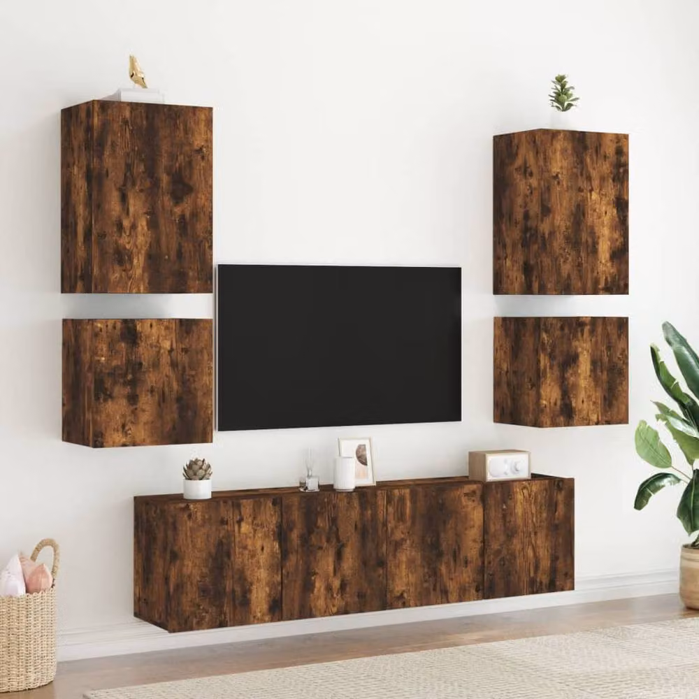 Berkfield Home Set of 2 Smoked Oak TV Wall Cabinets in Brown, W/D/H: 40.5 x 30 x 40 cm – 3