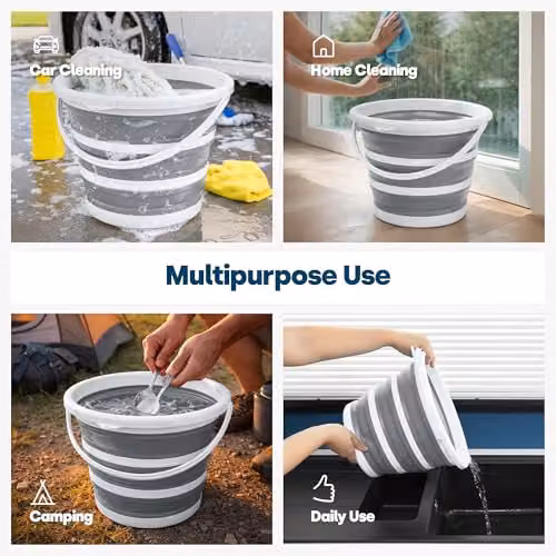 LIVIVO Collapsible 10L Silicone Bucket with Pouring Spout in Grey – 8