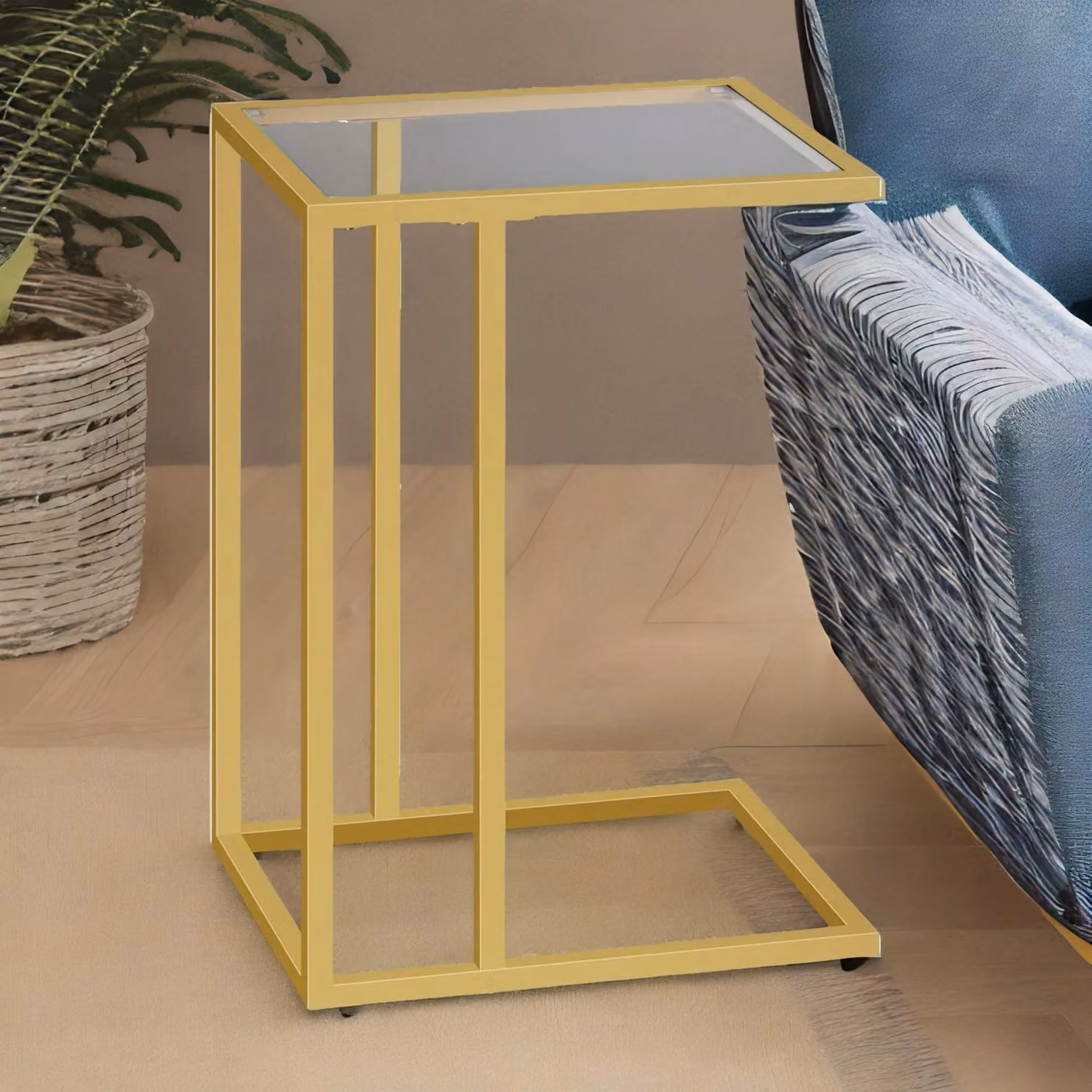 Rafaelo Mobilia Set of 2 Gold Tempered Glass Sofa Side Tables W/D/H: 30 x 30 x 62 cm – 2