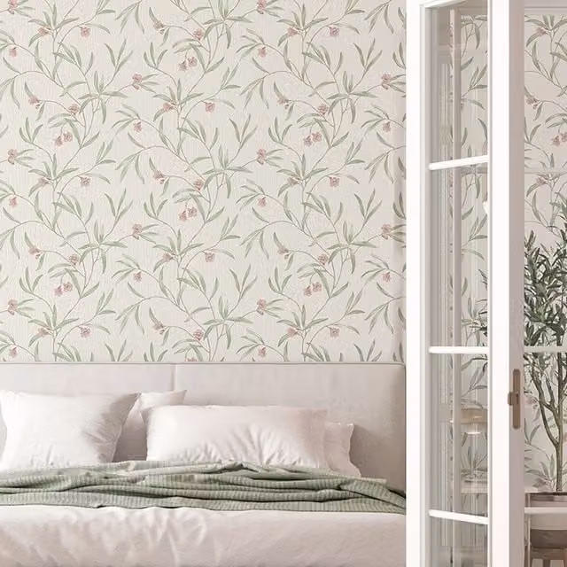 Belgravia Decor Tiffany Floral Botanical Oriental Textured Wallpaper in Purple