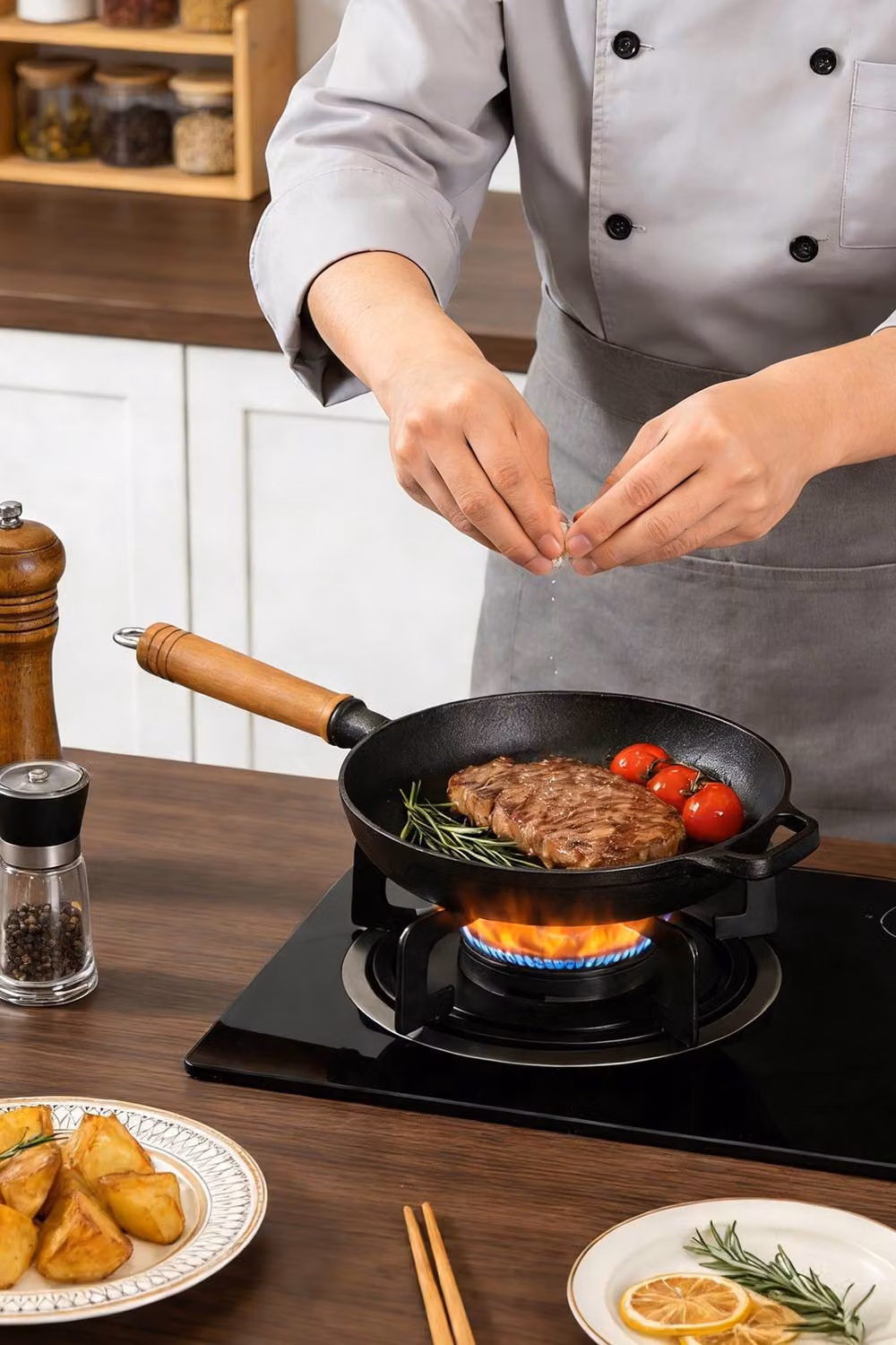 Garden Sanctuary Uncoated Cast Iron Round Frying Pan with Removable Handle in Black – 2