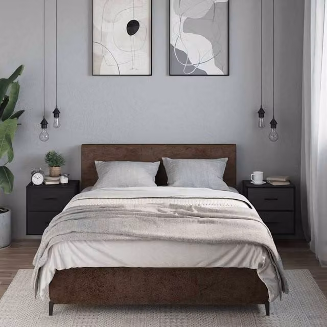 Berkfield Home Set of 2 Durable Wall-mounted Bedside Cabinets in Black, W/D/H: 40 x 31 x 39.5 cm
