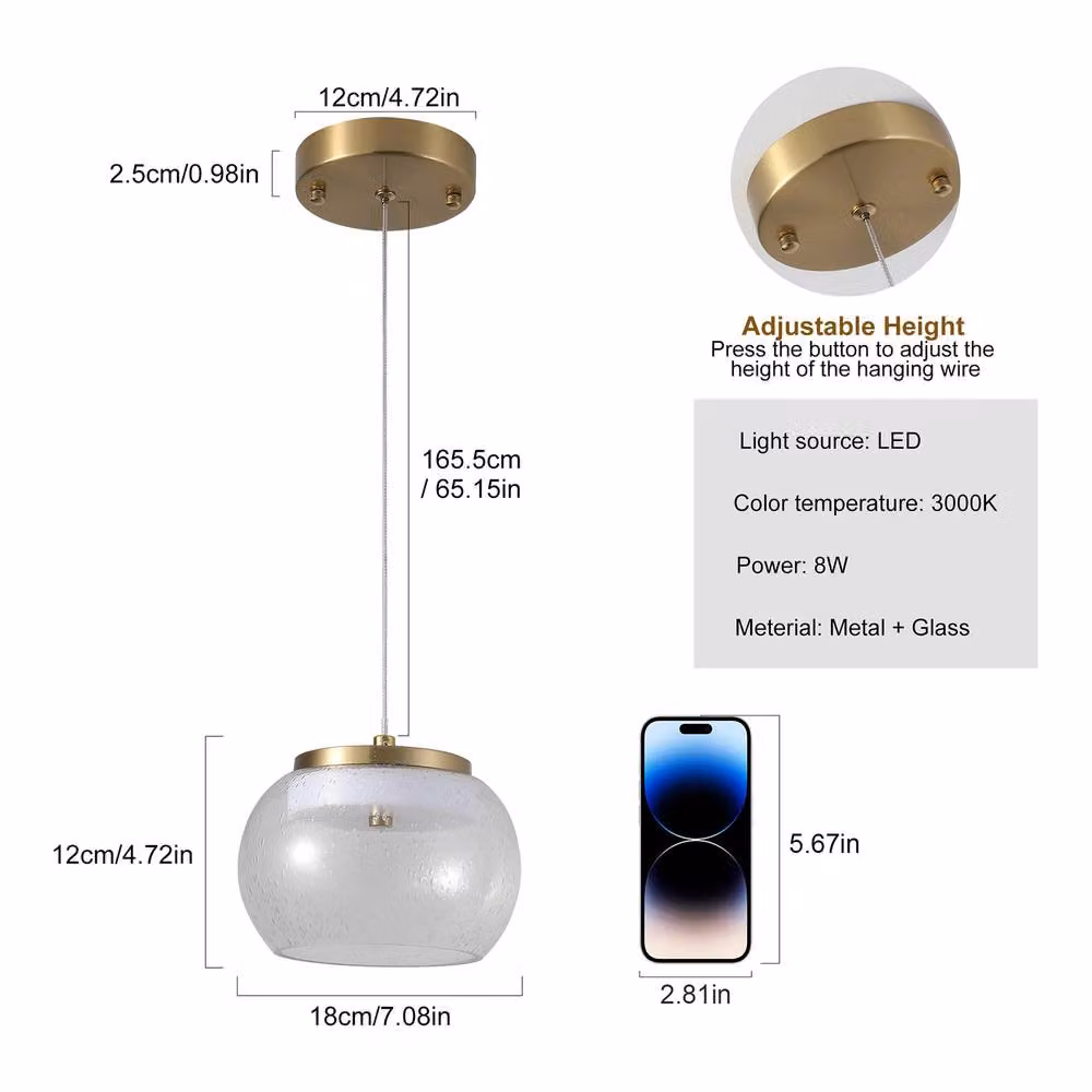 NIVOR Modern LED Glass Sphere Pendant Light in Gold with Warm White Adjustable Lighting – 2