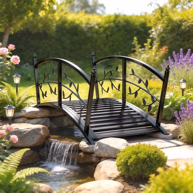 Outsunny Metal Garden Bridge with Safety Railings in Black, W: 120 cm