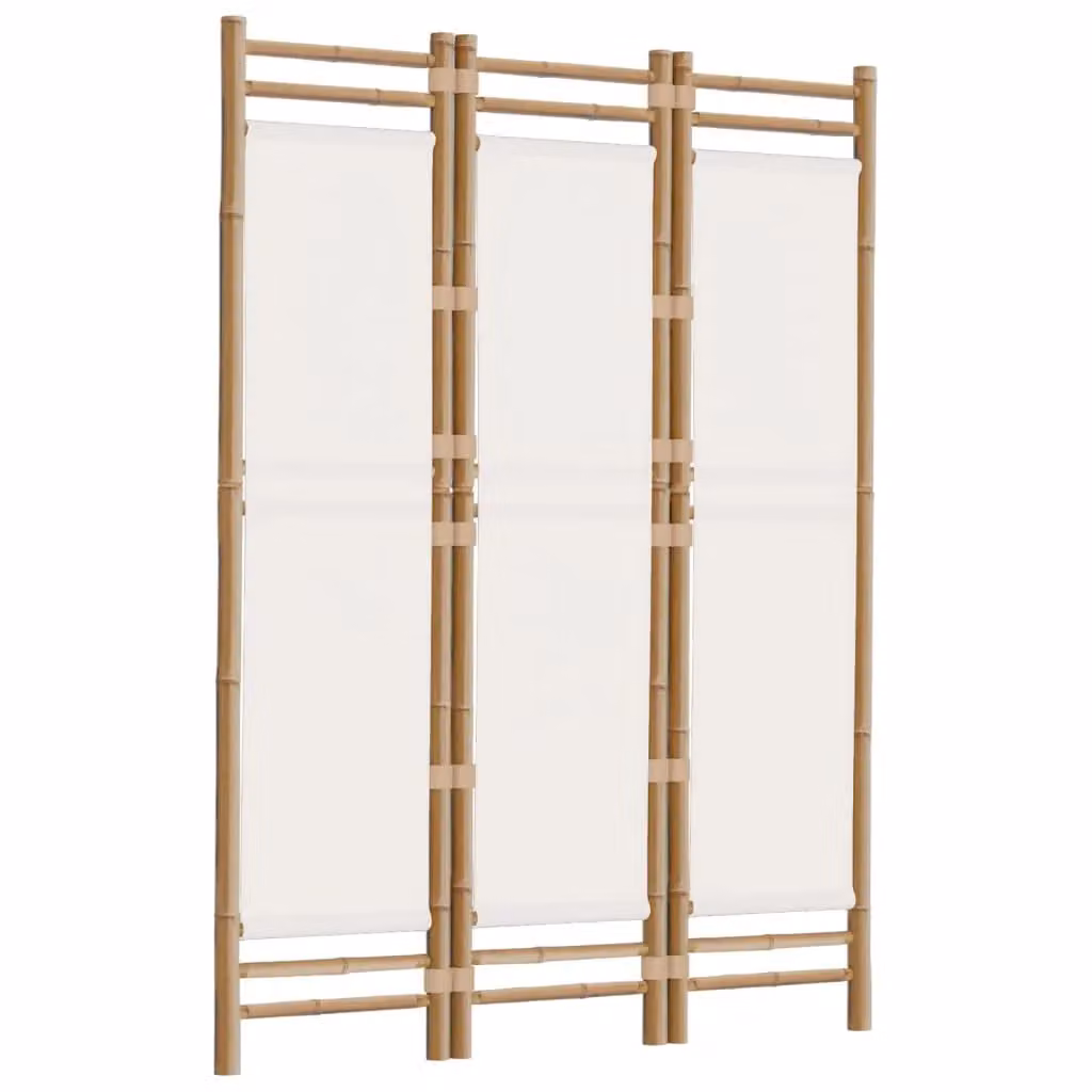 Berkfield Home 3-Panel Folding Room Divider in Beige Bamboo and Canvas, Width: 120 cm – 2