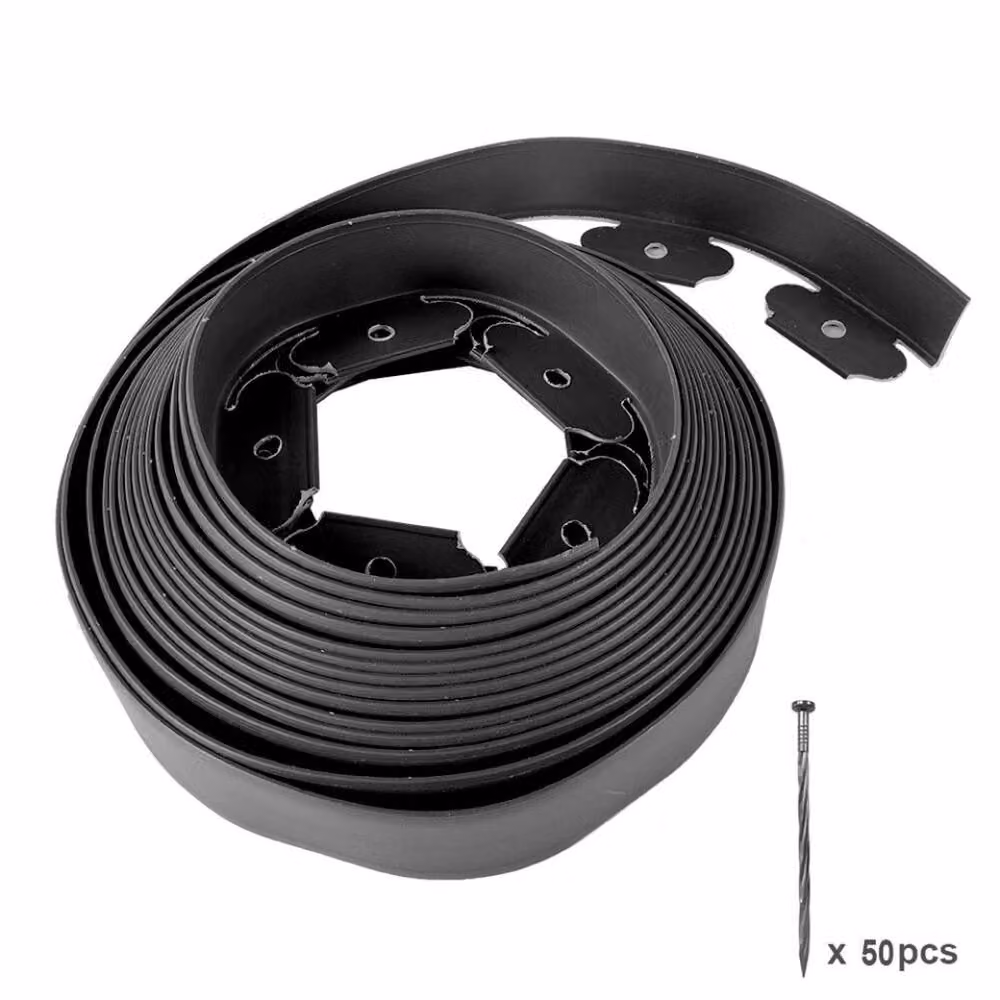 FLAVORA Black Plastic Lawn Edge Border with 50 Pegs, 10m Length – 2