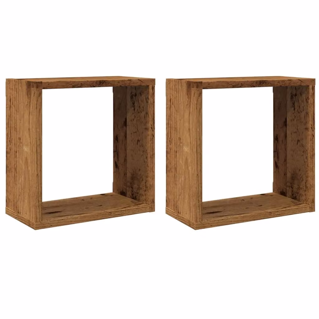 Berkfield Home Wall Mounted Cube Shelves, 2 Piece Set, Brown Rustic Engineered Wood, W/D/H: 30 x 15 x 30 cm – 2
