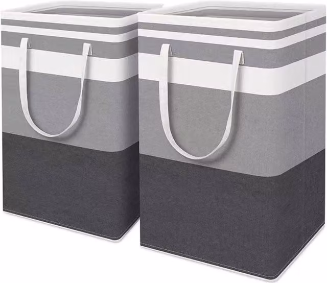 KDMD 2 Pack Collapsible Fabric Laundry Hamper Baskets with Handles, 75L, Grey and Black – 1