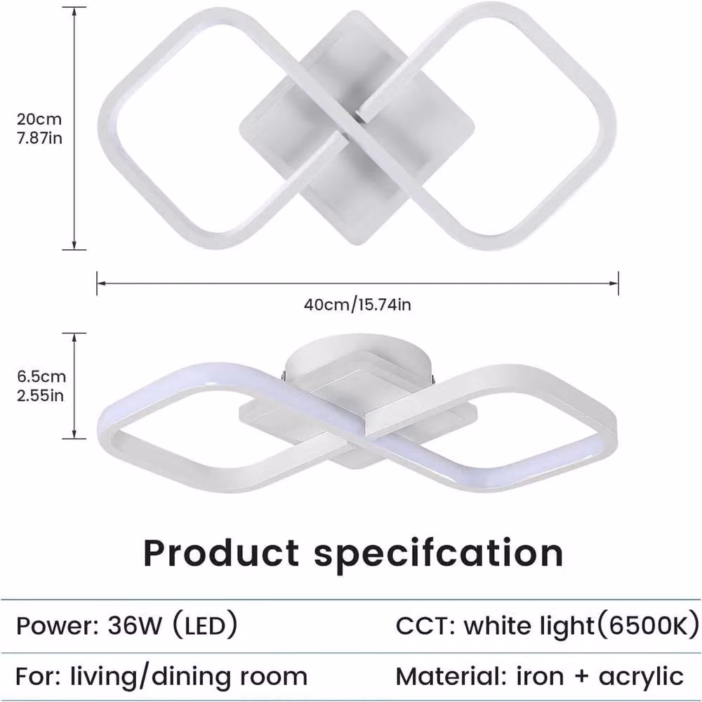 EONLION 36W Modern LED Ceiling Light in White with 6500K Cool White Acrylic and Metal Construction – 2