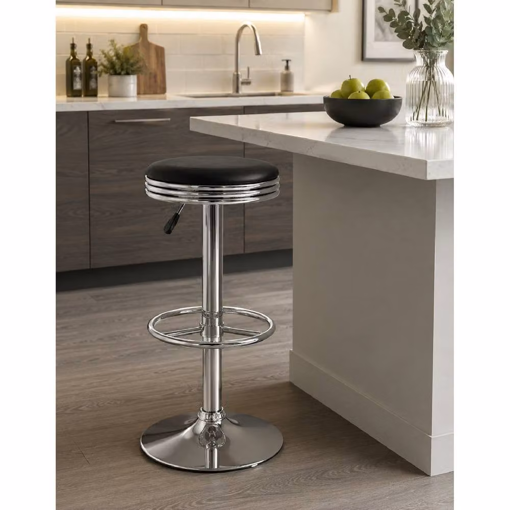 netfurniture Tipon Retro Chrome Kitchen Bar Stool with Black Padded Synthetic Leather Seat and Adjustable Height – 2