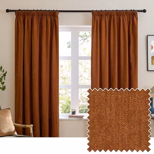 Riva Home Chenille Blackout Pencil Pleat Curtain Pair in Red and Orange, W/D/H: 168 x 183 cm – 1