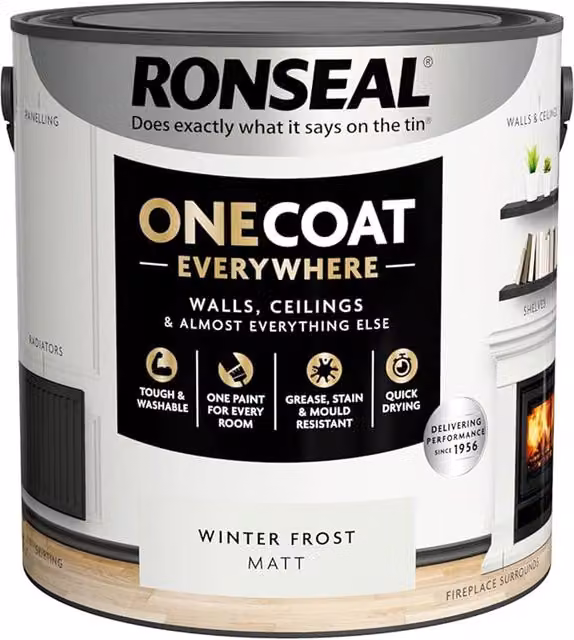 Ronseal One Coat Everywhere Interior Matt Paint, White, 2.5 l