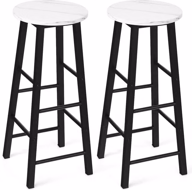 Costway Set of 2 Modern Pub Height Bar Stools in White