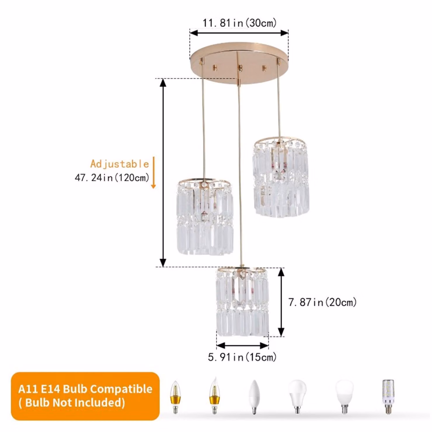 Bath Plus TB+ Modern Gold Chandelier Pendant with Crystal and Glass Details – 2