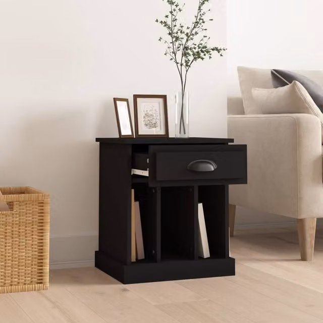 Berkfield Home Elegant Bedside Cabinet in Black, W/D/H: 43 x 36 x 50 cm – 1
