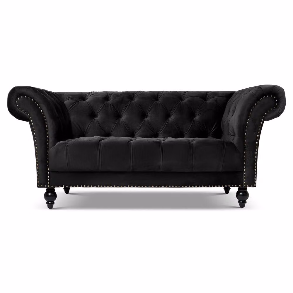 Bravich LTD Chesterfield 1 Seater Velvet Sofa in Black with Buttoned Back and Rolled Arms – 5