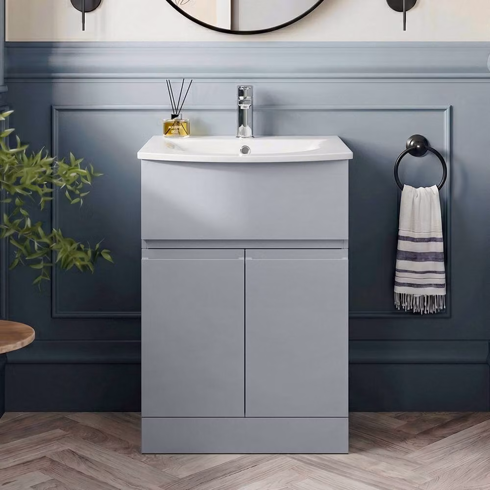 Balterley Mavesyn 2 Door 1 Drawer Vanity Basin Unit, Satin Grey, W: 60 cm – 2