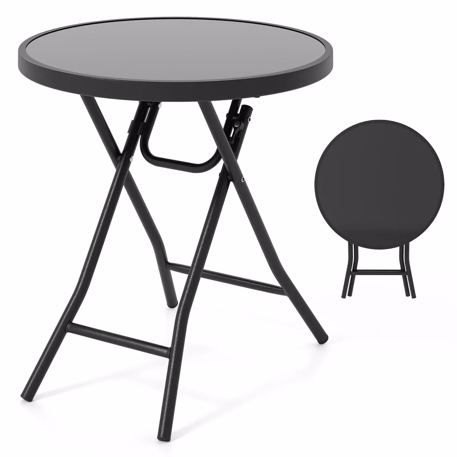 Marco Paul Black Circular Folding Garden Side Table with Metal and Glass Top, Diameter: 45 cm – 2