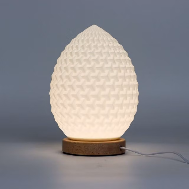 KDMK Teardrop New Wave USB Tabletop Lamp in White and Wood
