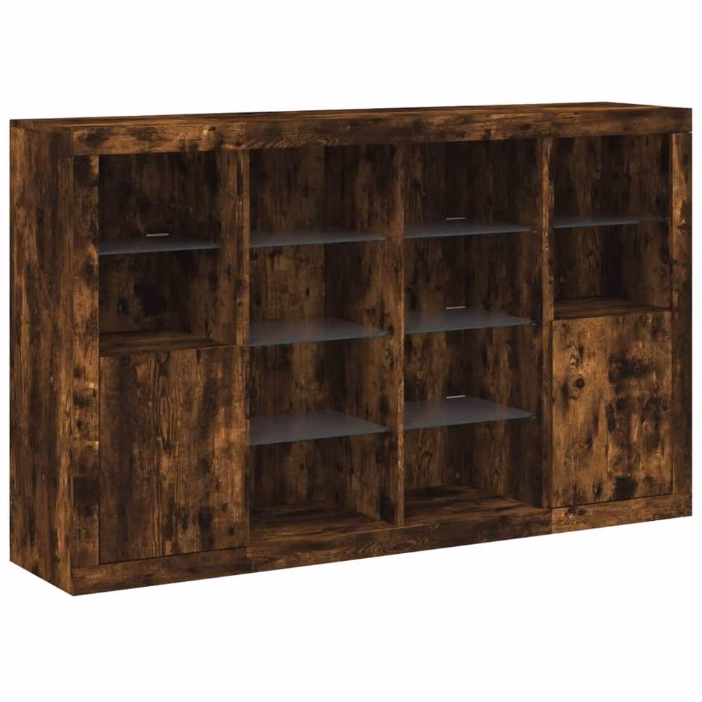 Berkfield Home Set of 3 Modern Smoked Oak Sideboards with Integrated LED Lighting in Brown – 4