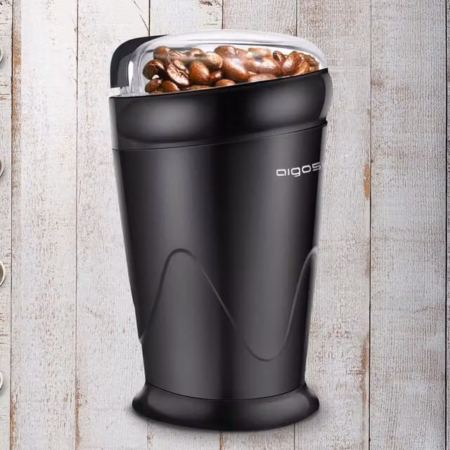 Aigostar Electric Blade Coffee Grinder in Black and Transparent with Stainless Steel and Plastic
