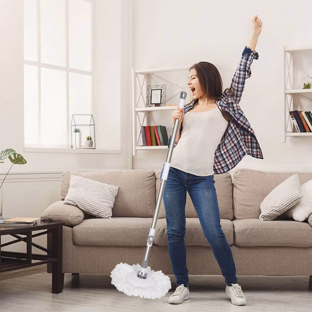 Cleanflo Spin Bucket Set with Stainless Steel Wringer and Microfibre Mop Head in Black – 5