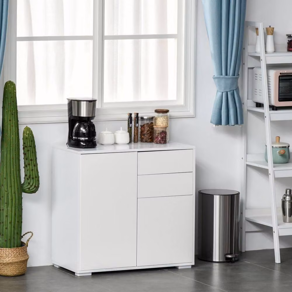 ERGOVEXA High Gloss White Wall Mounted Sideboard with 2 Drawers and Push-Open Design – 3