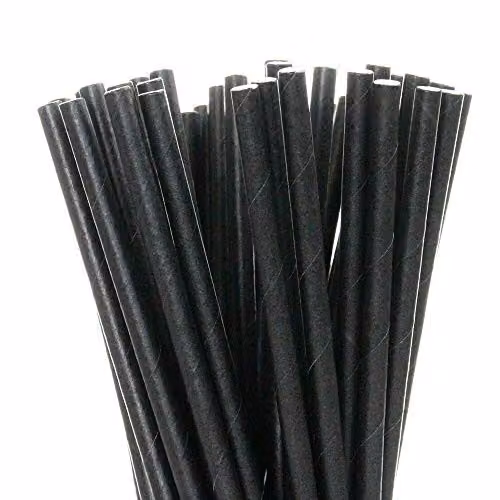 MINGCHENCN Black Biodegradable Paper Drinking Straws, 20 cm