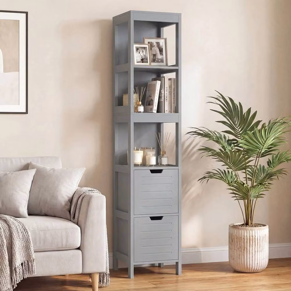 FORGEVIO Narrow Freestanding Floor Cabinet with 2 Drawers in Matt Grey, W/D/H: 30 x 30 x 144.5 cm – 3