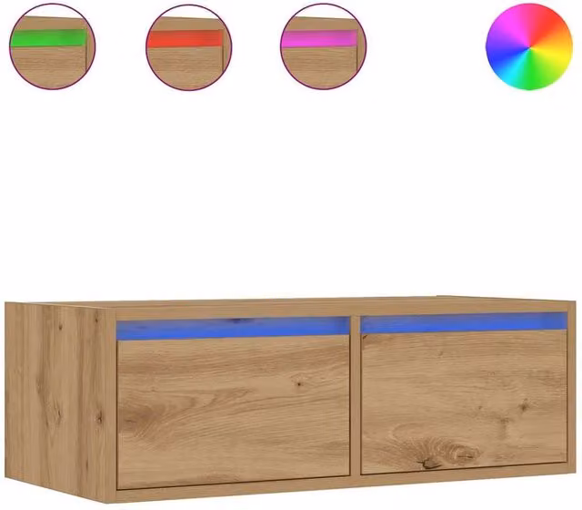 Berkfield Home Artisan Oak TV Cabinet with LED Lights, Brown, W: 75 cm, D: 35.5 cm, H: 25 cm