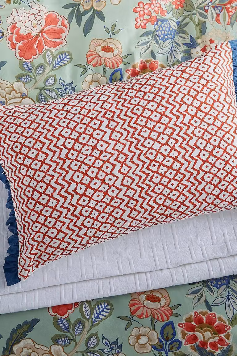 Sanderson Emperor Peony Rectangular Cushion in Green and Apricot, W: 60 cm, H: 40 cm