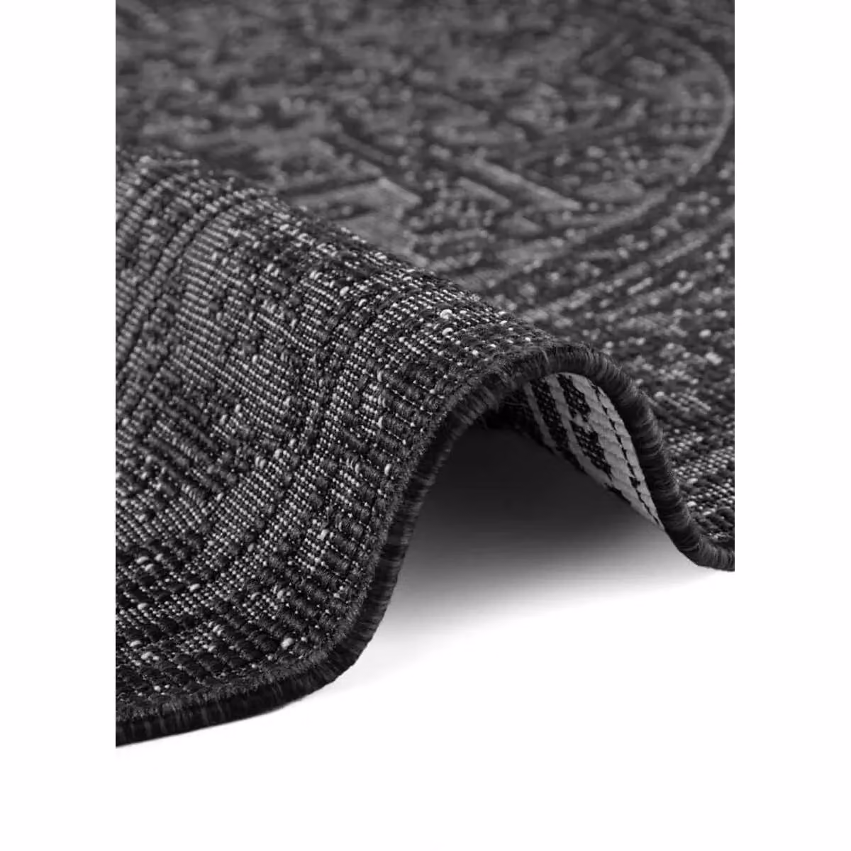 THE RUGS Kona Reversible Indoor Outdoor Flat Woven Polypropylene Rug in Black, W: 80 cm, L: 250 cm – 3