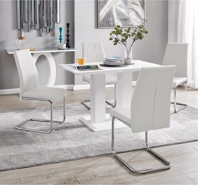 FurnitureboxUK Imperia 4 Seater Modern White High Gloss Rectangular Dining Table and 4 Chairs Set