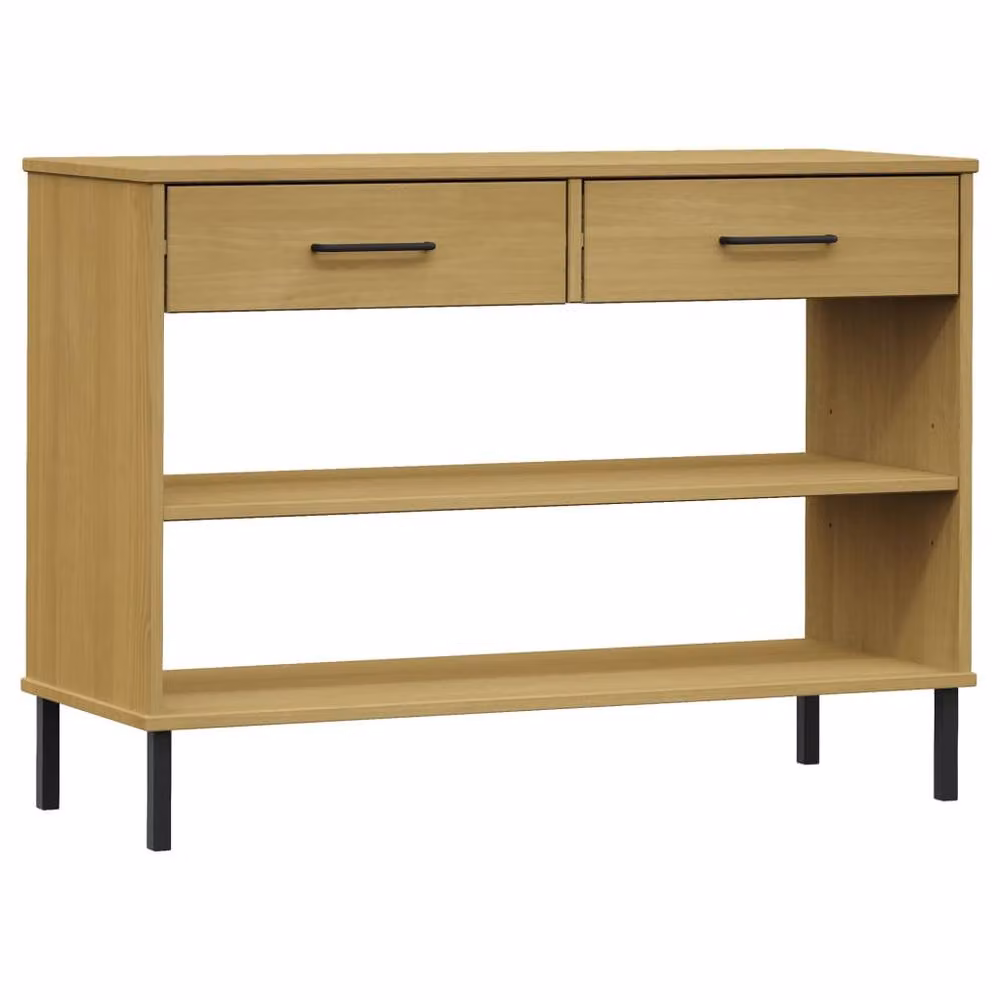 Berkfield Home Oslo Industrial Console Cabinet in Brown Solid Pine Wood with Metal Legs – 2