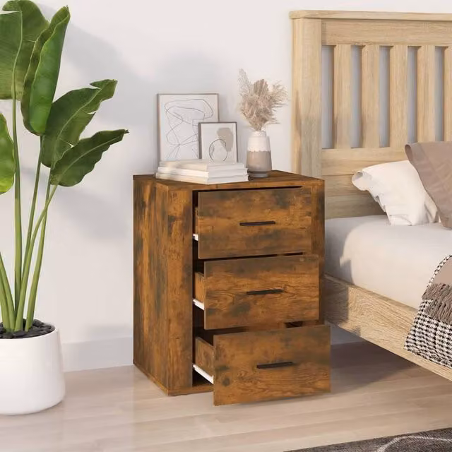Berkfield Home Classic Bedside Cabinet in Smoked Oak Brown, W/D/H: 50 x 36 x 60 cm – 1