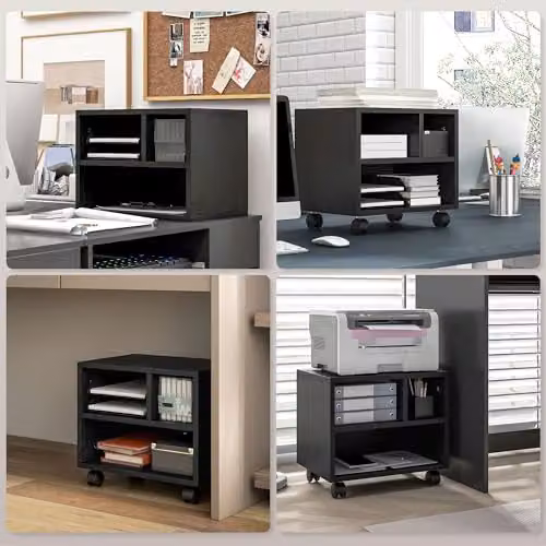HOMCOM 2-Tier Black Printer Stand with Storage and Castors, W/D/H: 40 x 30 x 36 cm – 4