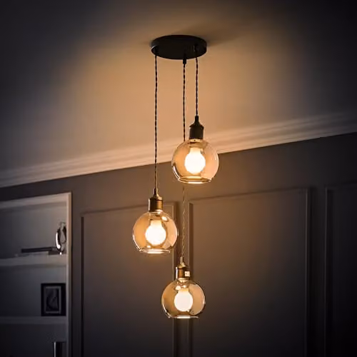 ValueLights Bellamy 3 Drop Grey Smoked Glass and Black Ceiling Pendant Light with Bulbs – 2