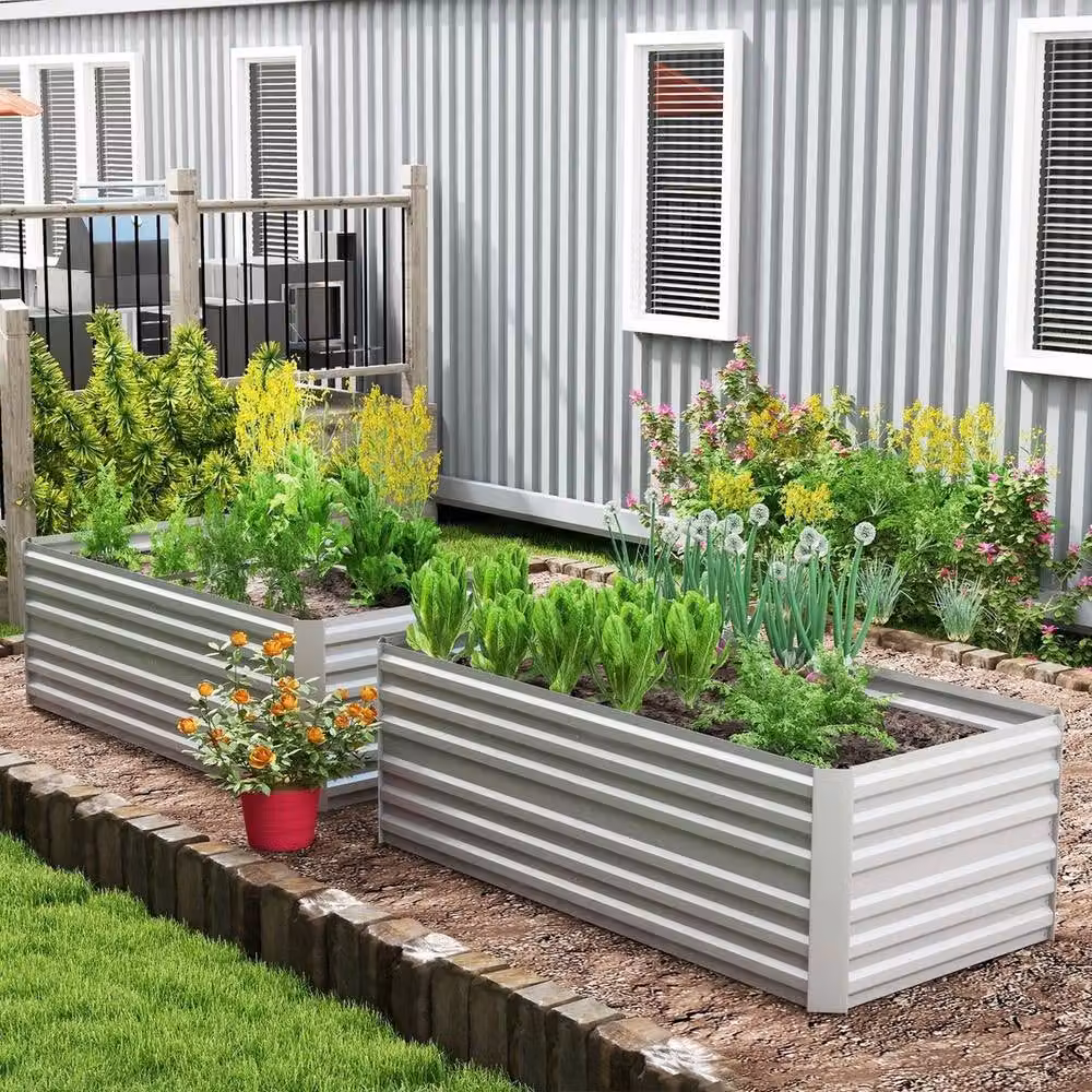 NESTLUNE 2-Piece Galvanised Steel Outdoor Raised Beds in Grey, W/D/H: 180 x 90 x 59 cm – 2