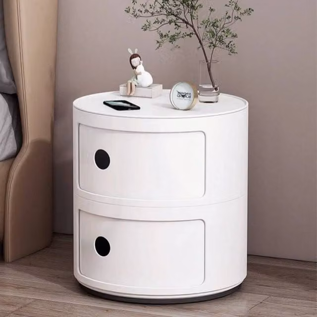 EONLION 2 Tier Round Storage Unit Side Table in White