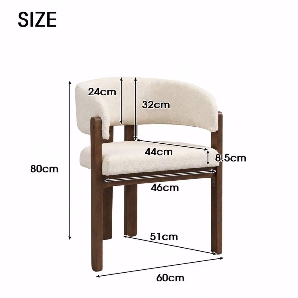 ModernLuxe Set of 2 Solid Wood Dining Chairs with Curved Backrest and Bouclé Upholstery in Walnut and Beige – 3