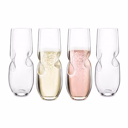 Final Touch Bubbles Stemless Champagne and Sparkling Wine Glasses, Set of 4, 236 ml, Transparent