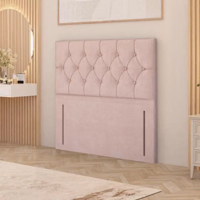 Somnior Beds Ltd Chesterfield Plush Velvet Floor Standing Upholstered Headboard, Pink, King Size