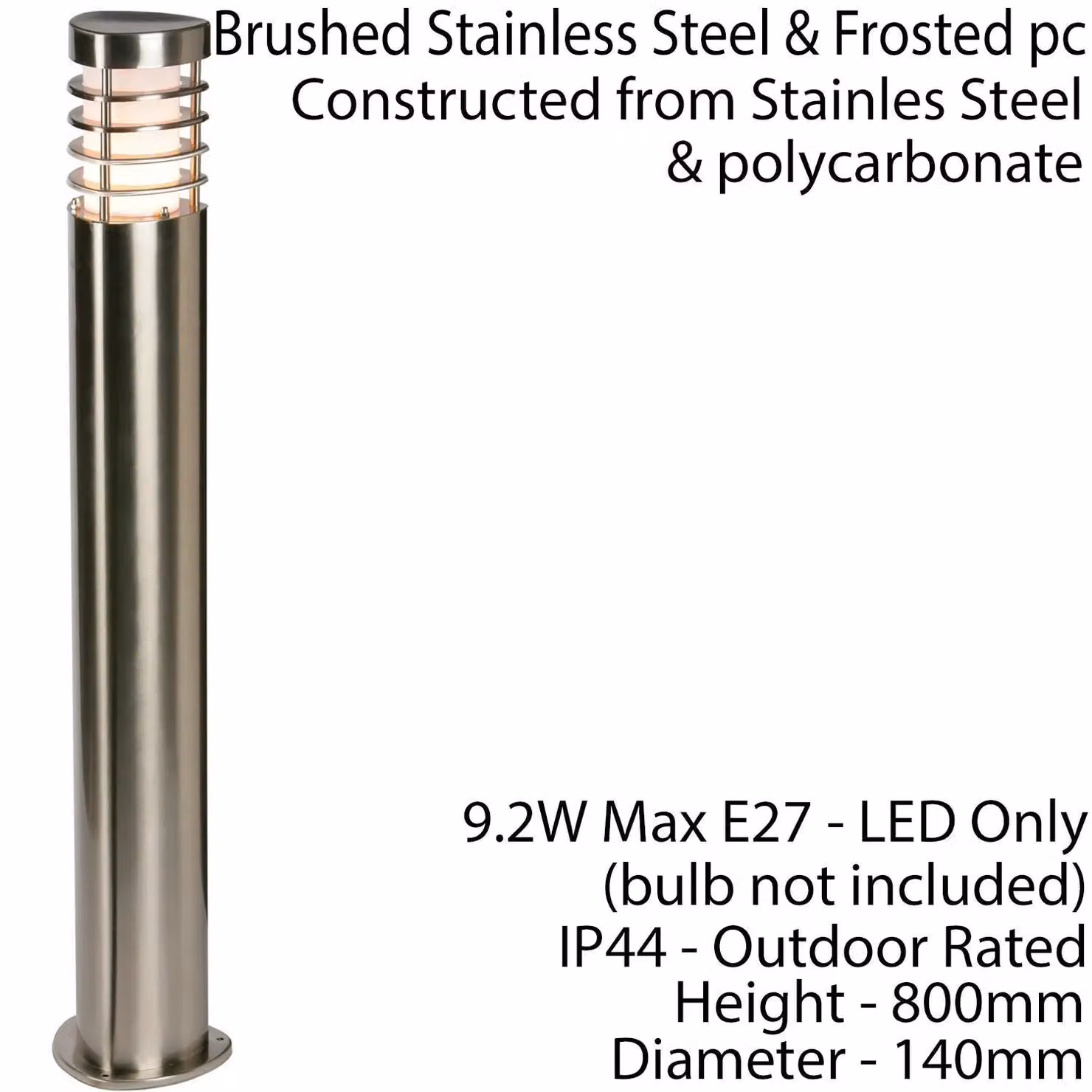 Loops 4 Pack Outdoor Garden Bollard LED Path Lights in Silver Brushed Stainless Steel, IP44 Rated, 9.2W, H 140 cm x W 14 cm x D 14 cm – 2
