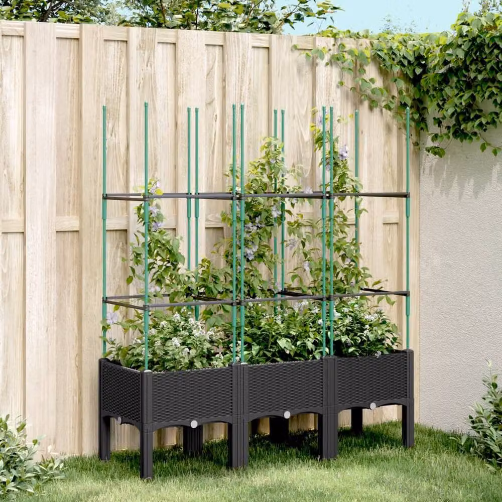 Berkfield Home Beautiful Garden Planter with Trellis, Black, W: 120 cm, D: 40 cm, H: 142.5 cm – 2