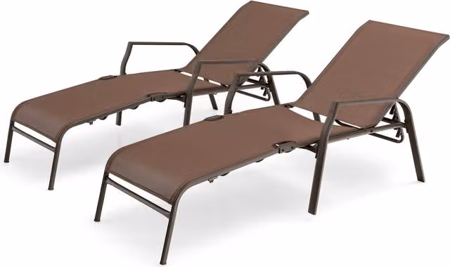 Costway Set of 2 Brown Patio Reclining Chairs with Adjustable Headrests and Armrests