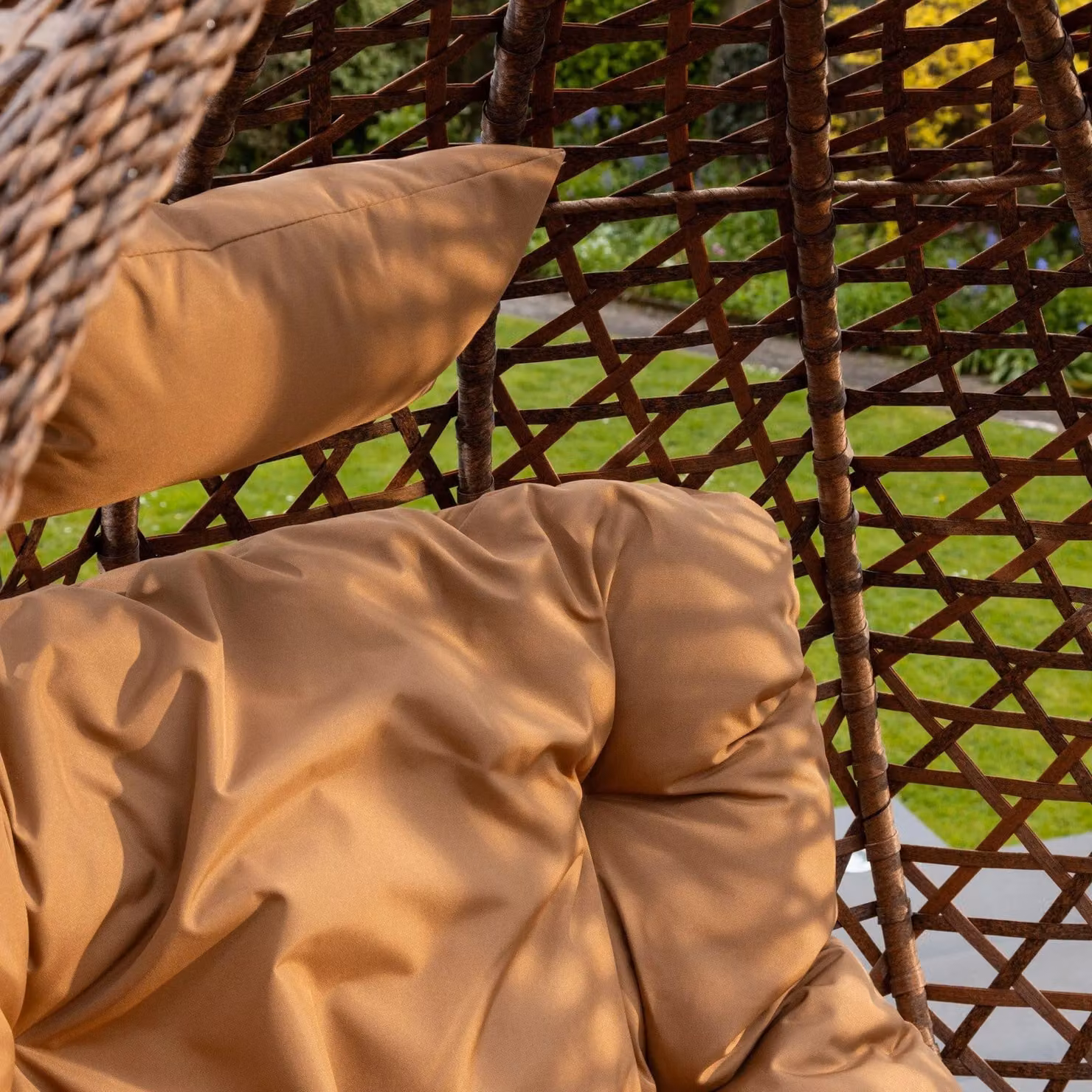 Artemis Home Henley Brown Rattan Swing Egg Pod Chair with Metal Stand and Foam Mattress – 2