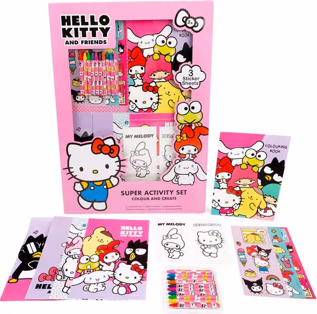 Hello Kitty Super Activity Set for Children, Multicolour Drawing and Colouring Kit with Paper and Wax