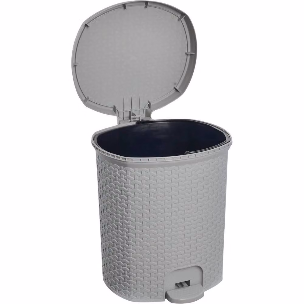 FLAVORA Grey Rattan Style Plastic Pedal Bin with Removable Inner Bucket – 2