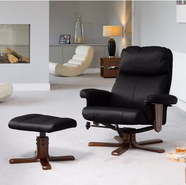 Artemis Home Woodacre Black Synthetic Leather Swivel Recliner Chair with Footstool, W: 88 cm, H: 96 cm, D: 65.01 cm – 1