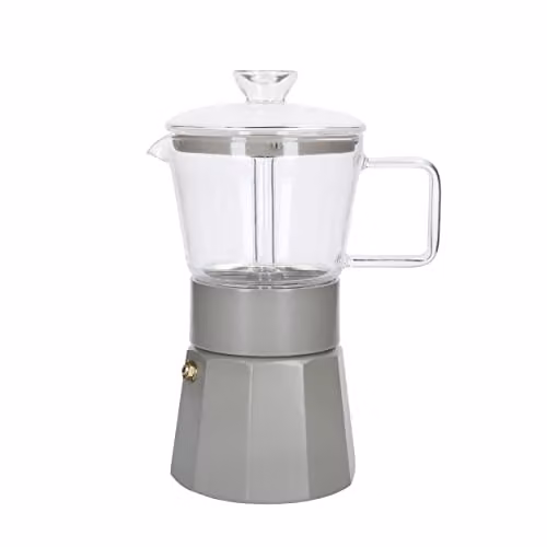 La Cafetière Verona Glass Espresso and Latte Maker, 6 Cup, Transparent and Beige – 1